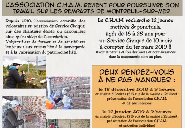 Recrutement de services civiques pour le chantier des remparts de Montreuil-sur-Mer